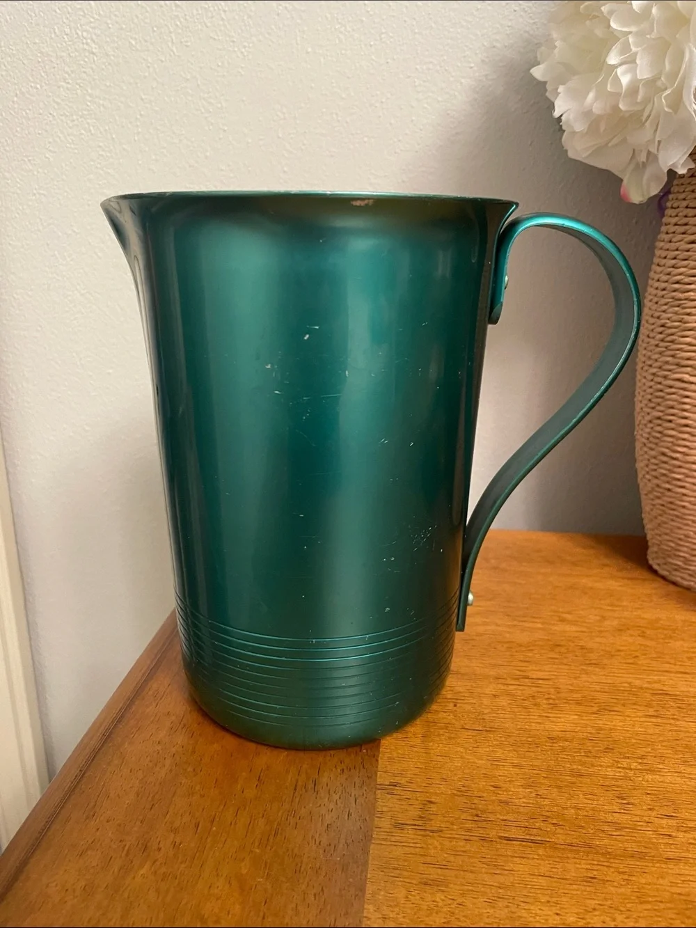 MCM Vintage Collectible Green Aluminum Pitcher